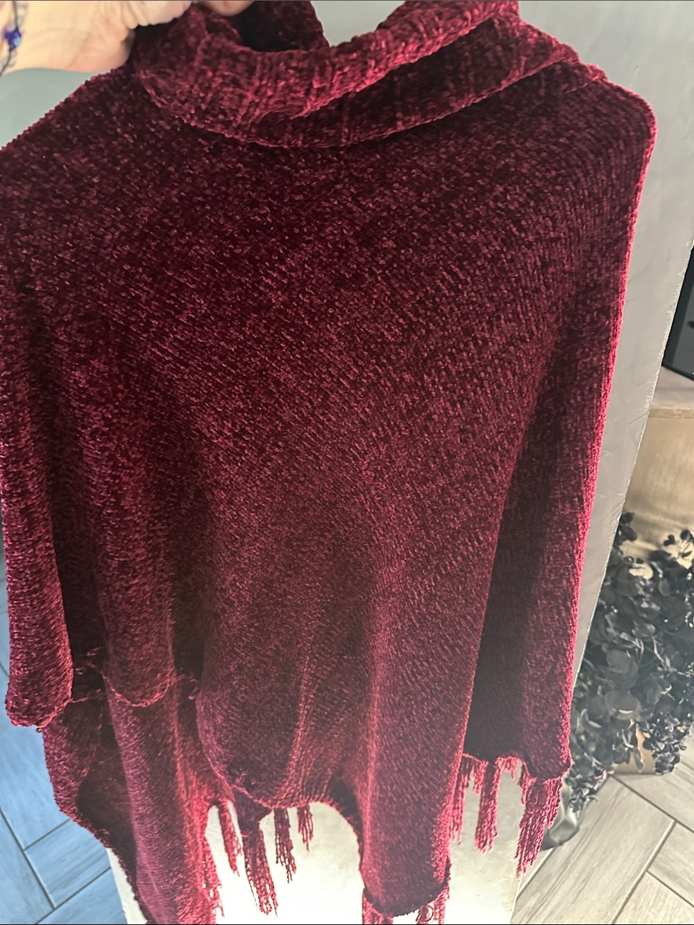 Pinklicious Cozy Chenille Fringe Turtleneck Sweater - Burgundy